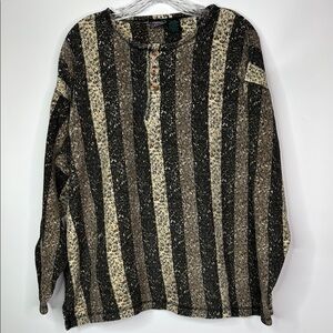 Vintage Santana Brown Striped Long Sleeve Henley Shirt Size Large 90s